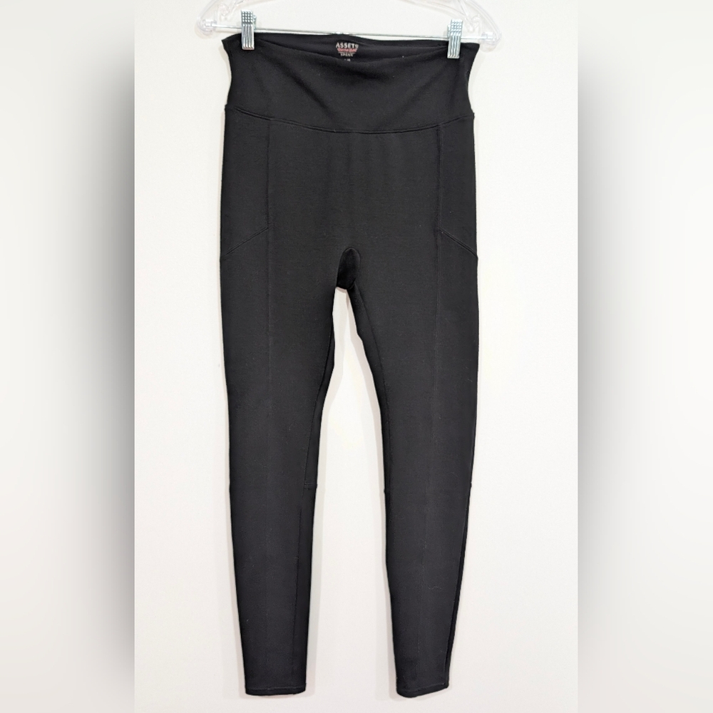 ASSETS by SPANX Women's LG Black Leggings Wide Tummy Control Waistband